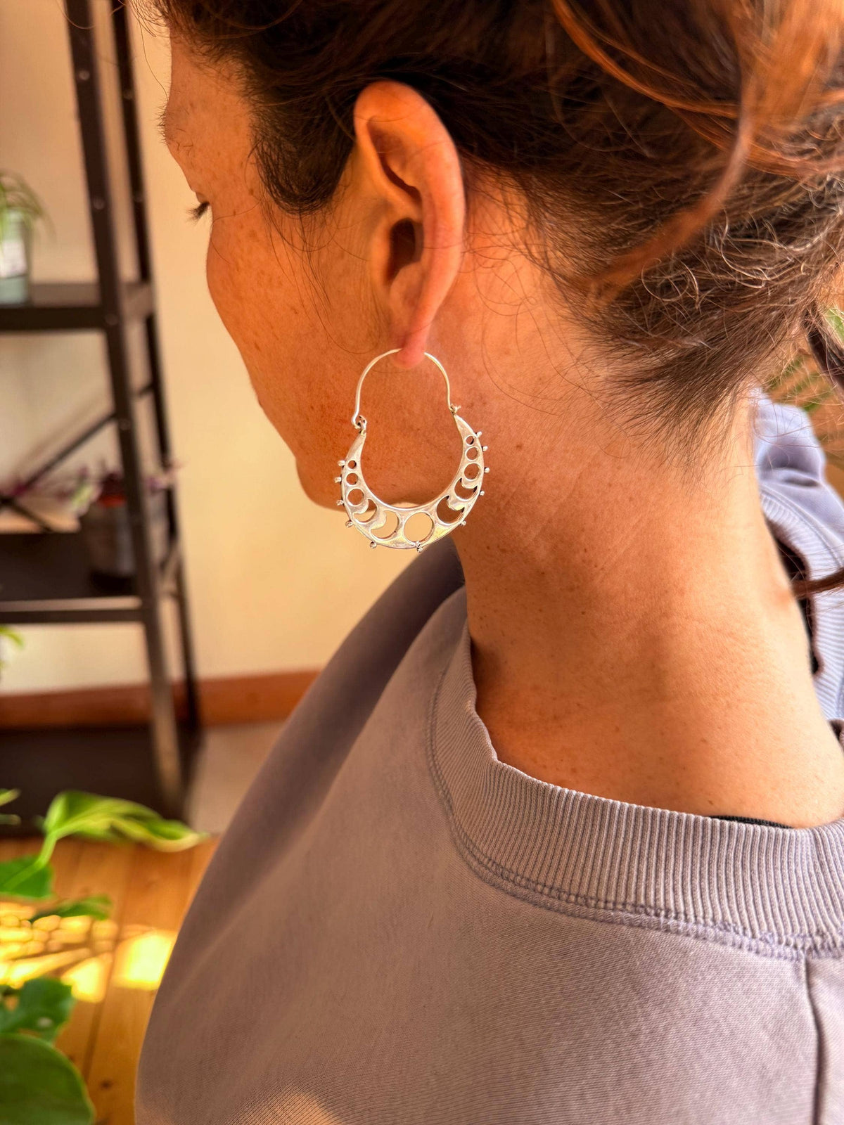 Silver Moon Phase Hoop Earrings, Celestial Hoops, Witchy Hoops, Witchy Gift for Her, Goddess Earrings