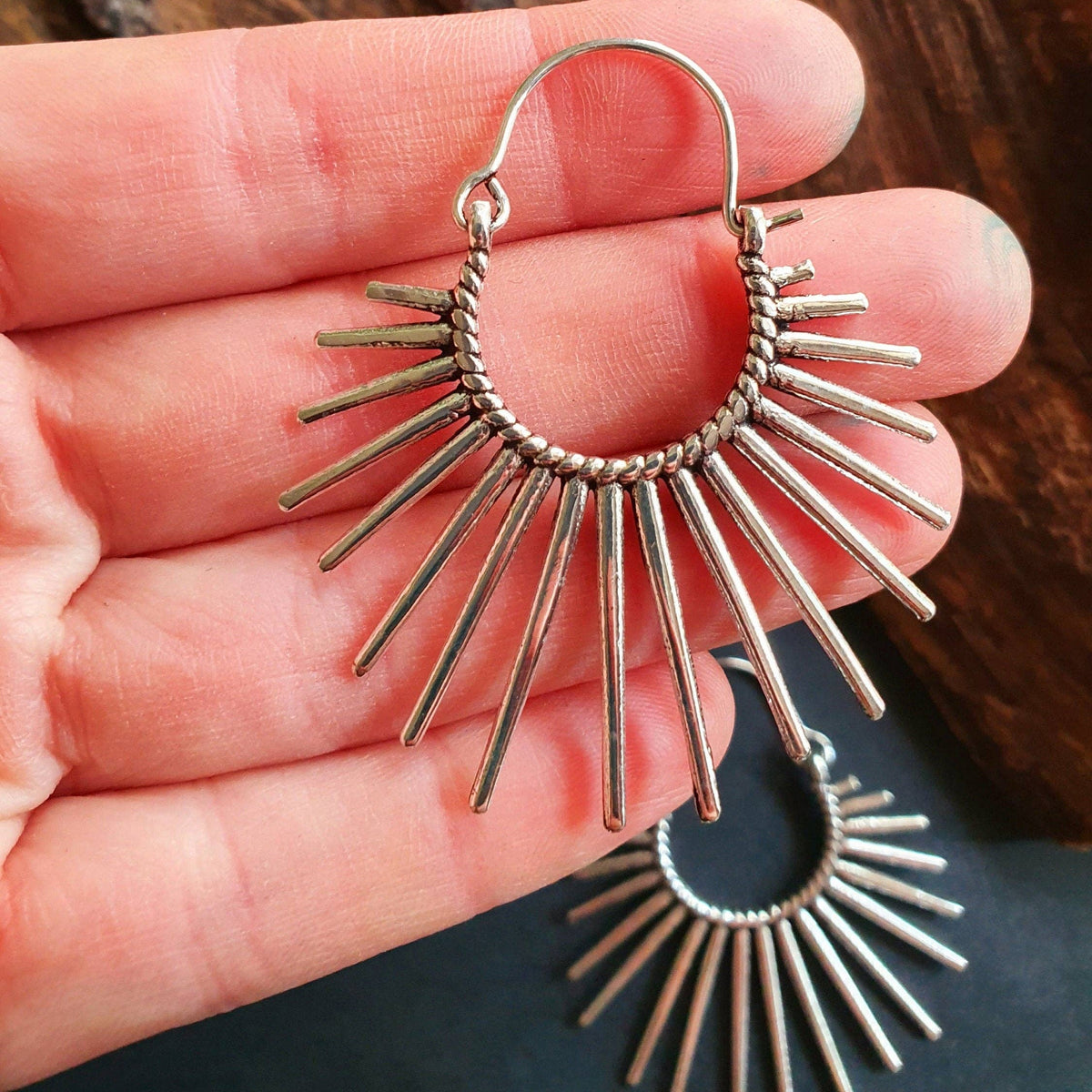Large Sun Earrings / Silver / Brass / Hoops / Galaxy Boho Bohemian Geometric Yoga Ethnic Boho Rustic Chic Gypsy Spiral Hippie Tribal style