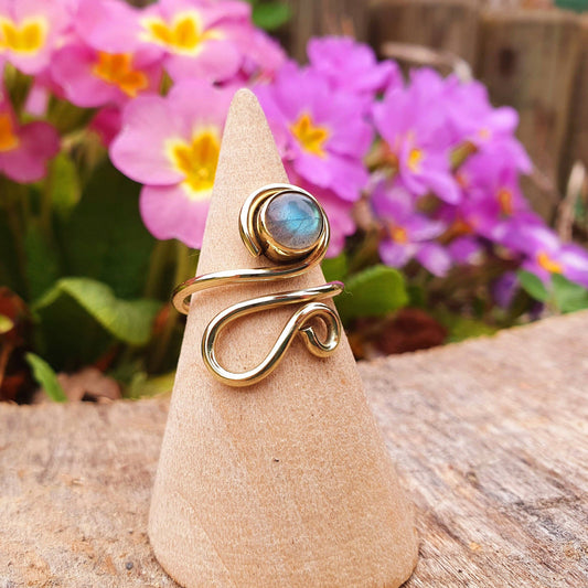 Boho Labradorite Ring, Adjustable Brass Ring, Chakra Stone, Bohemian Look