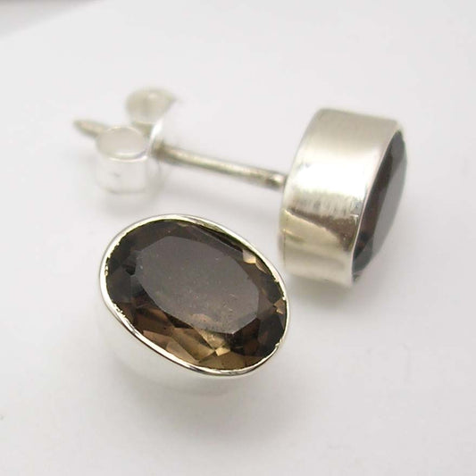 Sterling Silver Smokey Quartz Faceted Studs