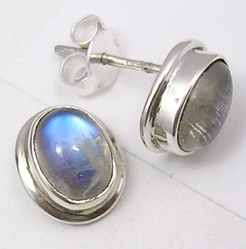Rainbow Moonstone Sterling Silver Stud Earrings