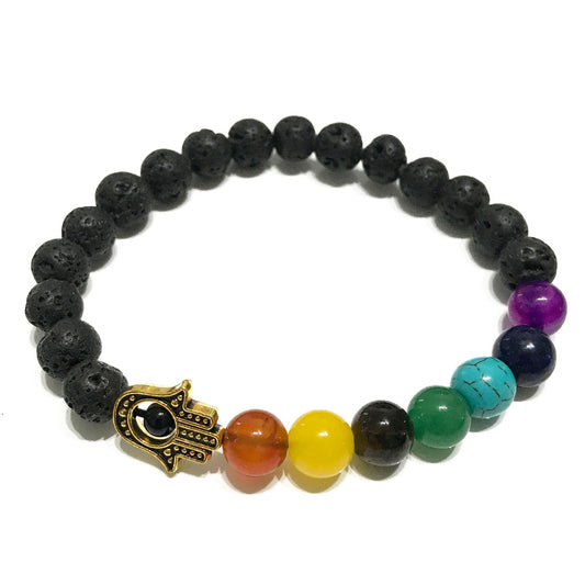 Chakra Lava Stone Bracelet - Hamsa Hand