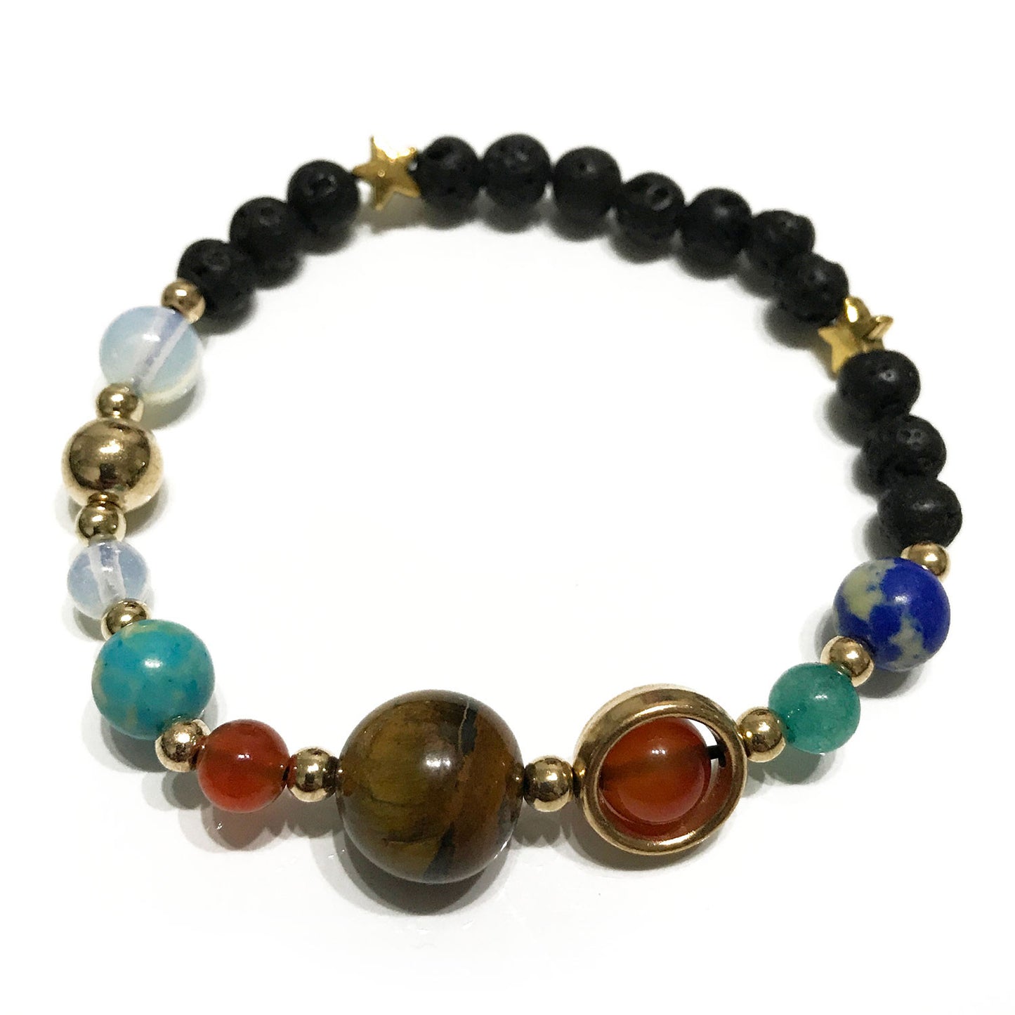 Lava Stone Bracelet - 9 Planets - Gold