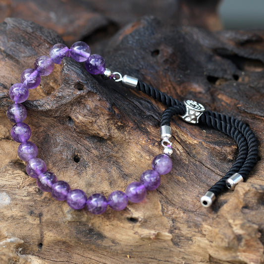 Amethyst 925 Silver Plated Gemstone Black Cord Bracelet