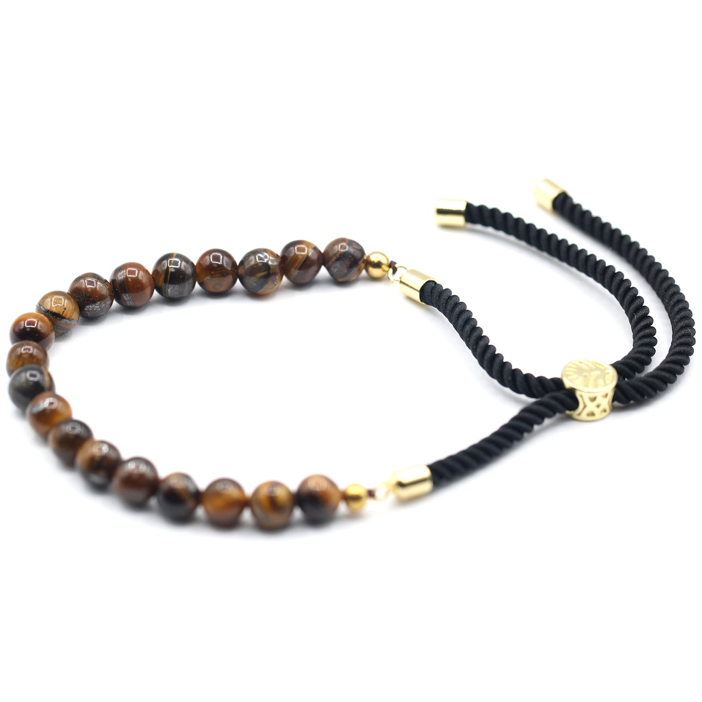 Tiger Eye 18K Gold Plated Gemstone Black Cord Bracelet