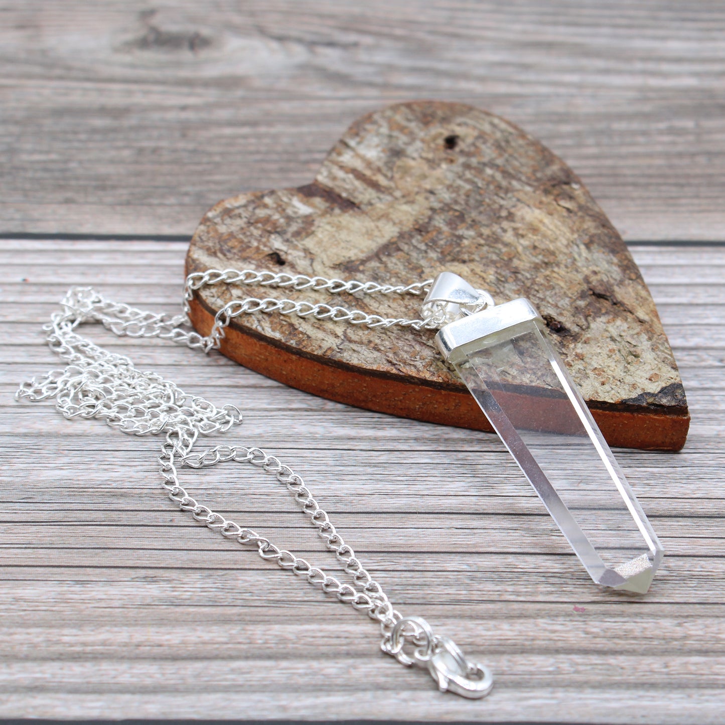 Flat Pencil Clear Quartz Gemstone Pendant