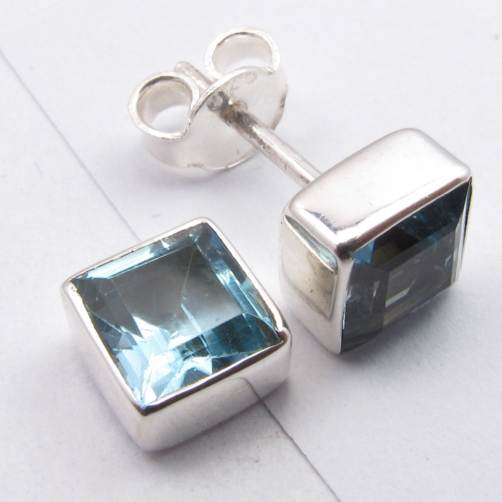 Sterling Silver Blue Topaz Stud Earrings
