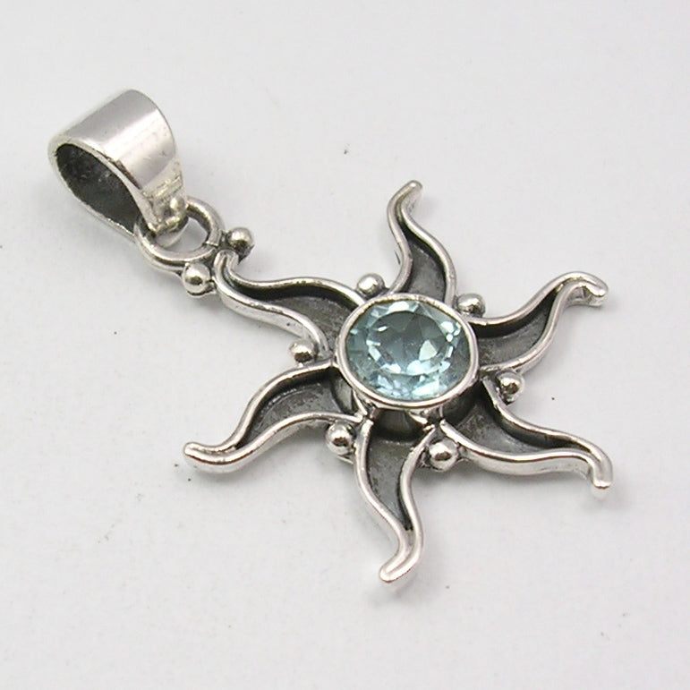 Sterling Silver Blue Topaz Sun Pendant