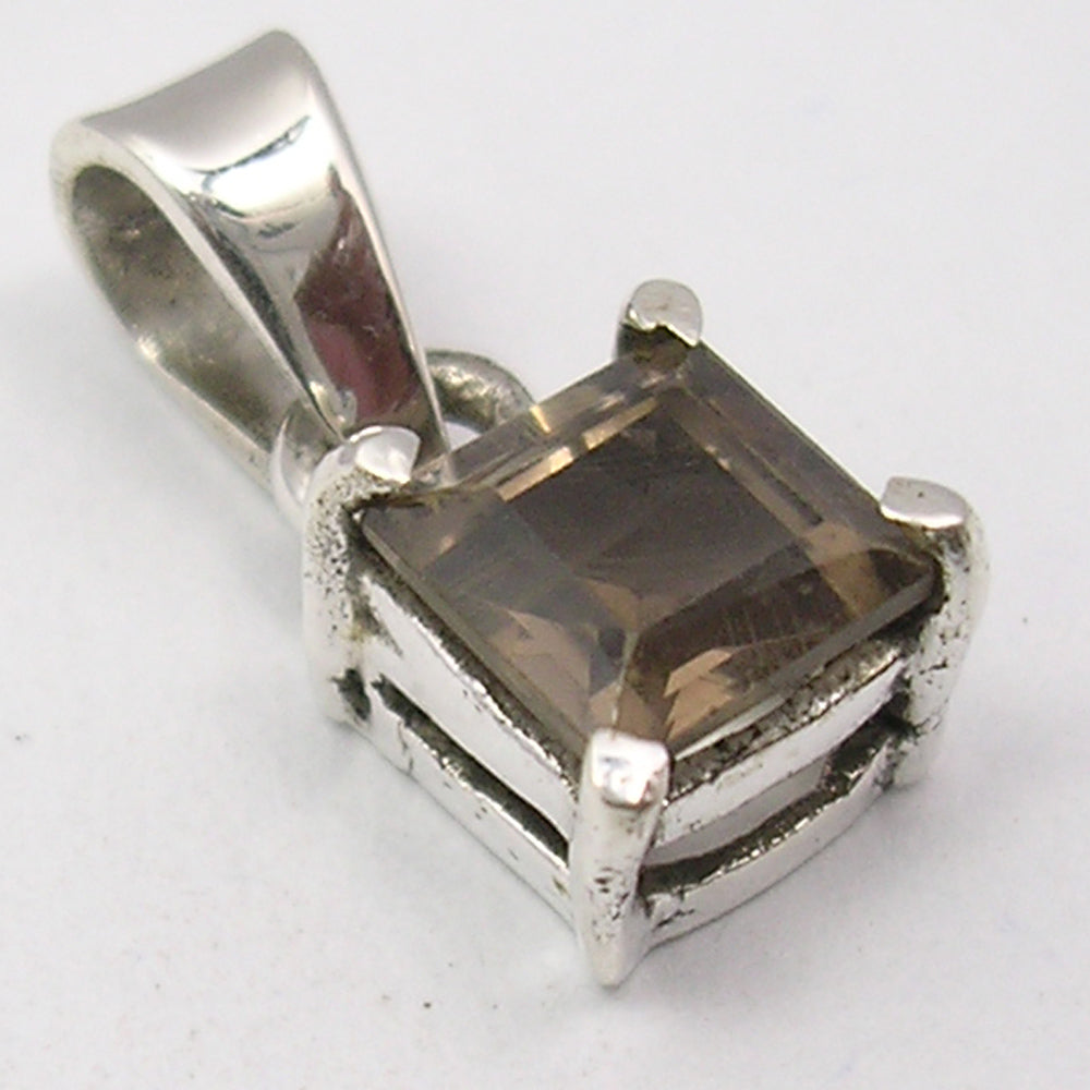 Sterling Silver Smokey Quartz Faceted Pendant