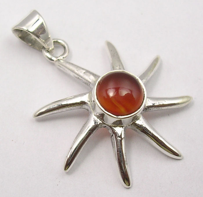 Carnelian Sterling Silver Sun Pendant