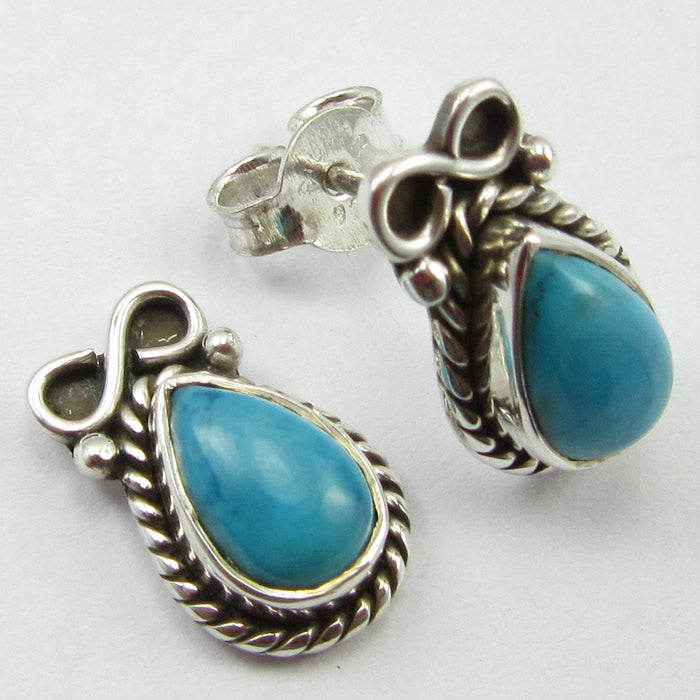 Turquoise Sterling Silver Teardrop Stud Earrings