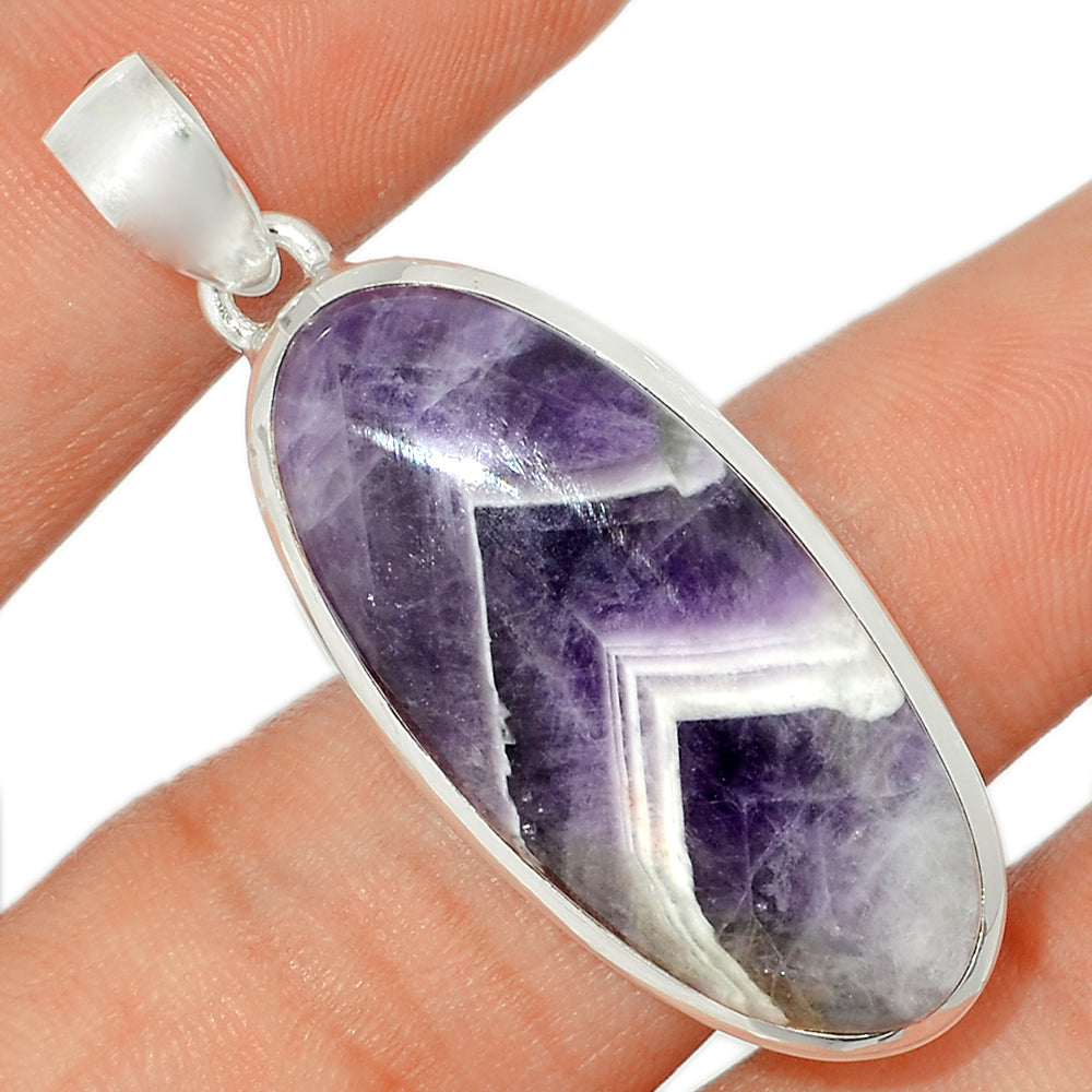 Sterling Silver Chevron Amethyst Oval Pendant