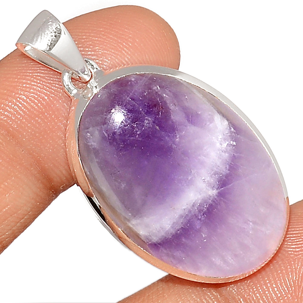 Sterling Silver Chevron Amethyst Oval Pendant
