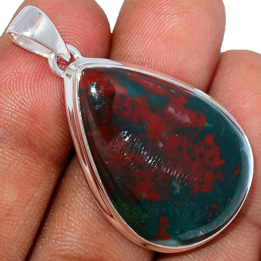 Sterling Silver Bloodstone Teardrop Pendant