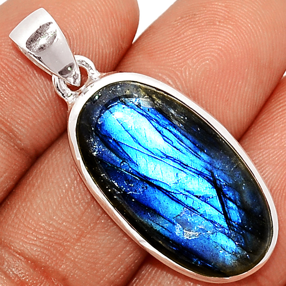 Sterling Silver Blue Fire Labradorite Oval Pendant