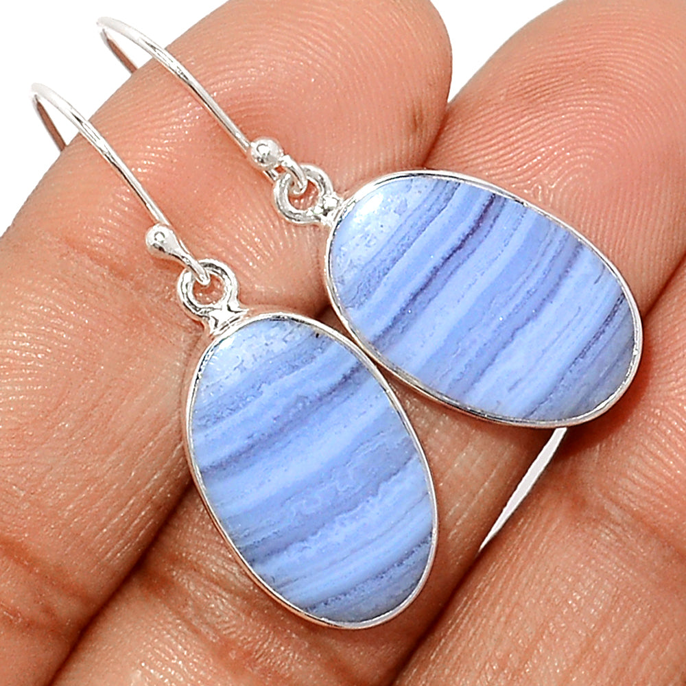 Blue Lace Agate Sterling Silver Oval Earrings