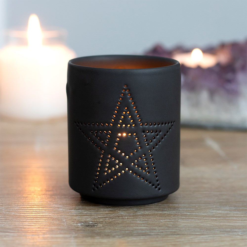 Black Pentagram Cut Out Small Tealight Holder