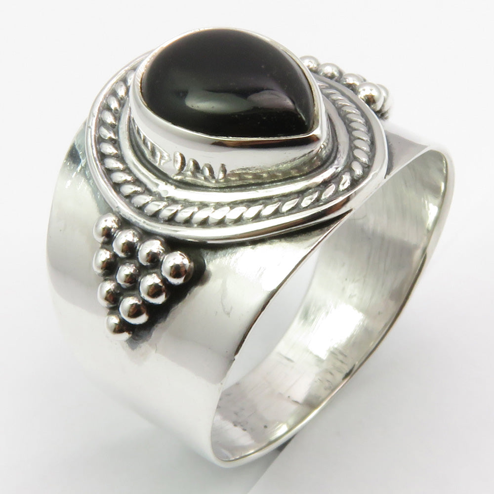 Black Onyx Sterling Silver Embellished Ring