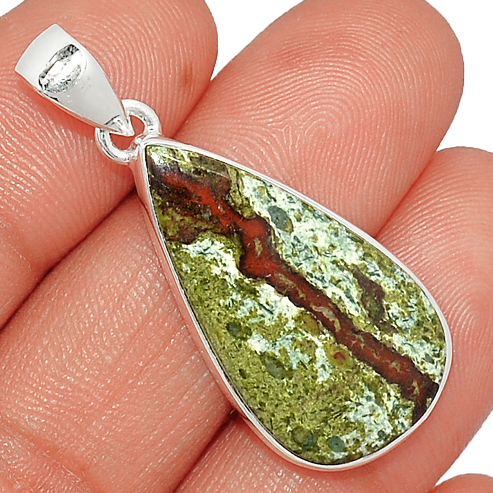 Sterling Silver Dragon Stone Teardrop Pendant