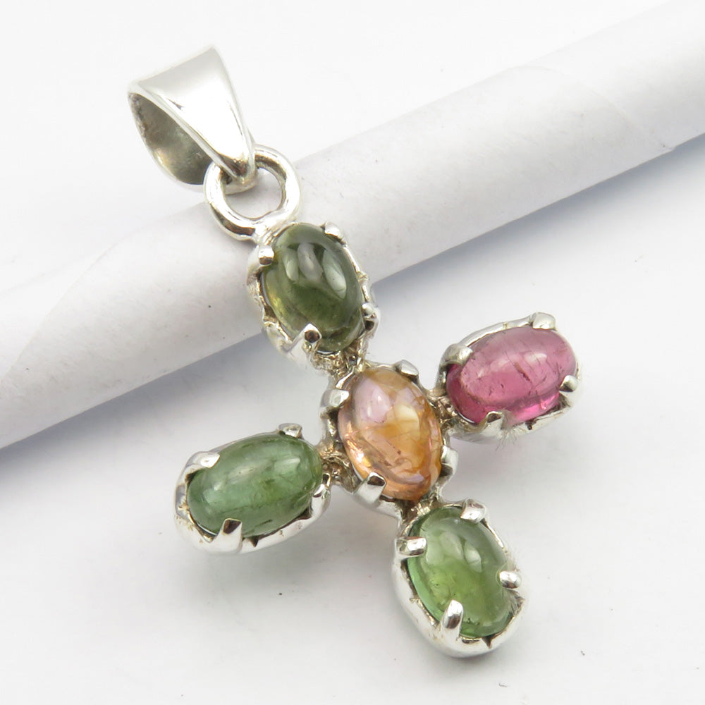 Pink & Green Tourmaline Sterling Silver Pendant