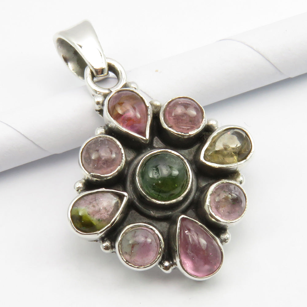 Pink & Green Tourmaline Sterling Silver Pendant