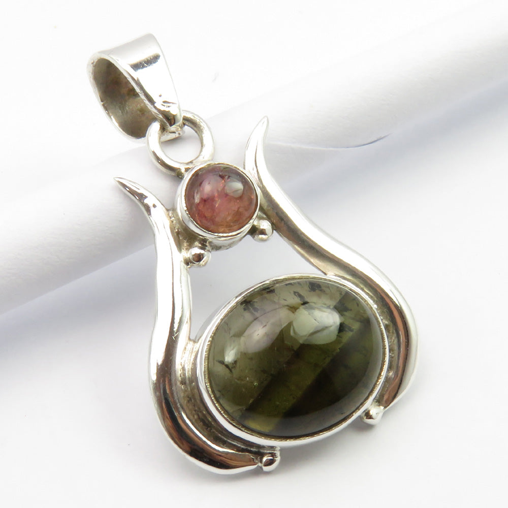 Pink & Green Tourmaline Sterling Silver Pendant