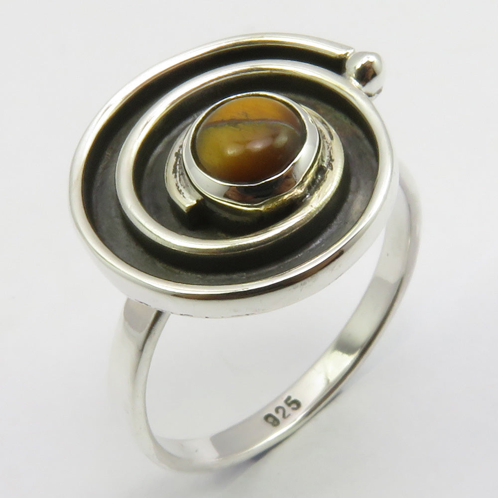 Tiger Eye Sterling Silver Spiral Ring