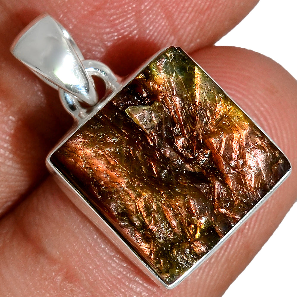 Sterling Silver Rough Labradorite Square Pendant
