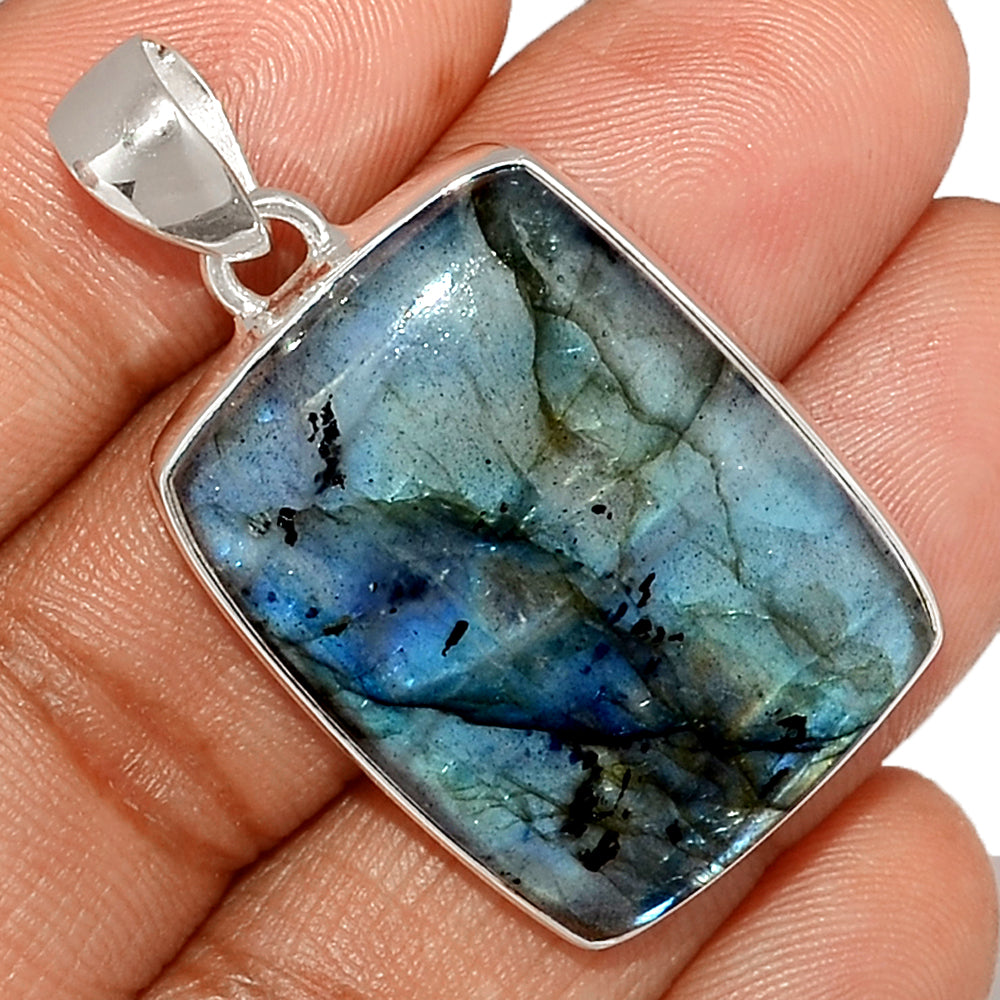 Sterling Silver Multi Fire Labradorite Rectangular Pendant