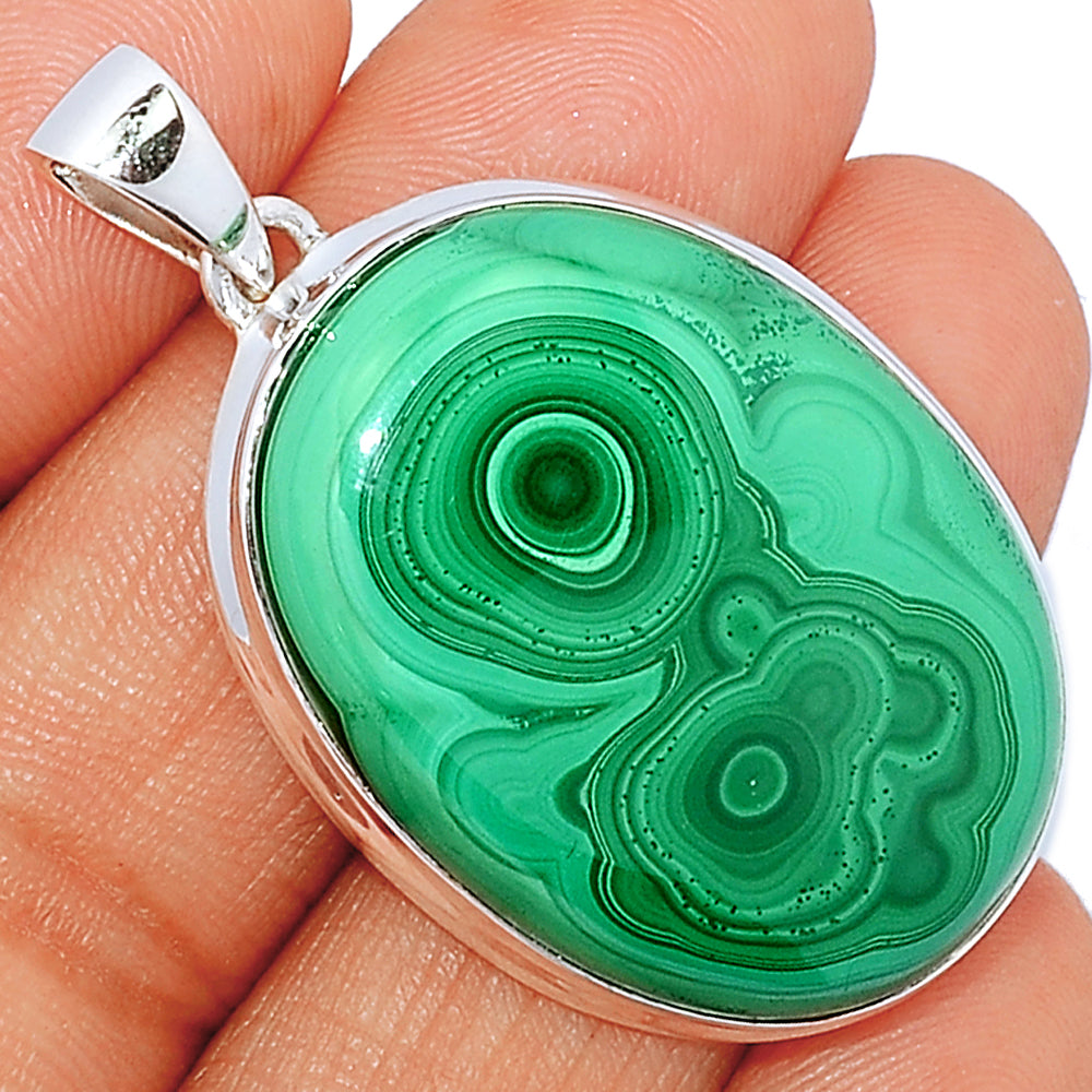 Sterling Silver Malachite Oval Pendant