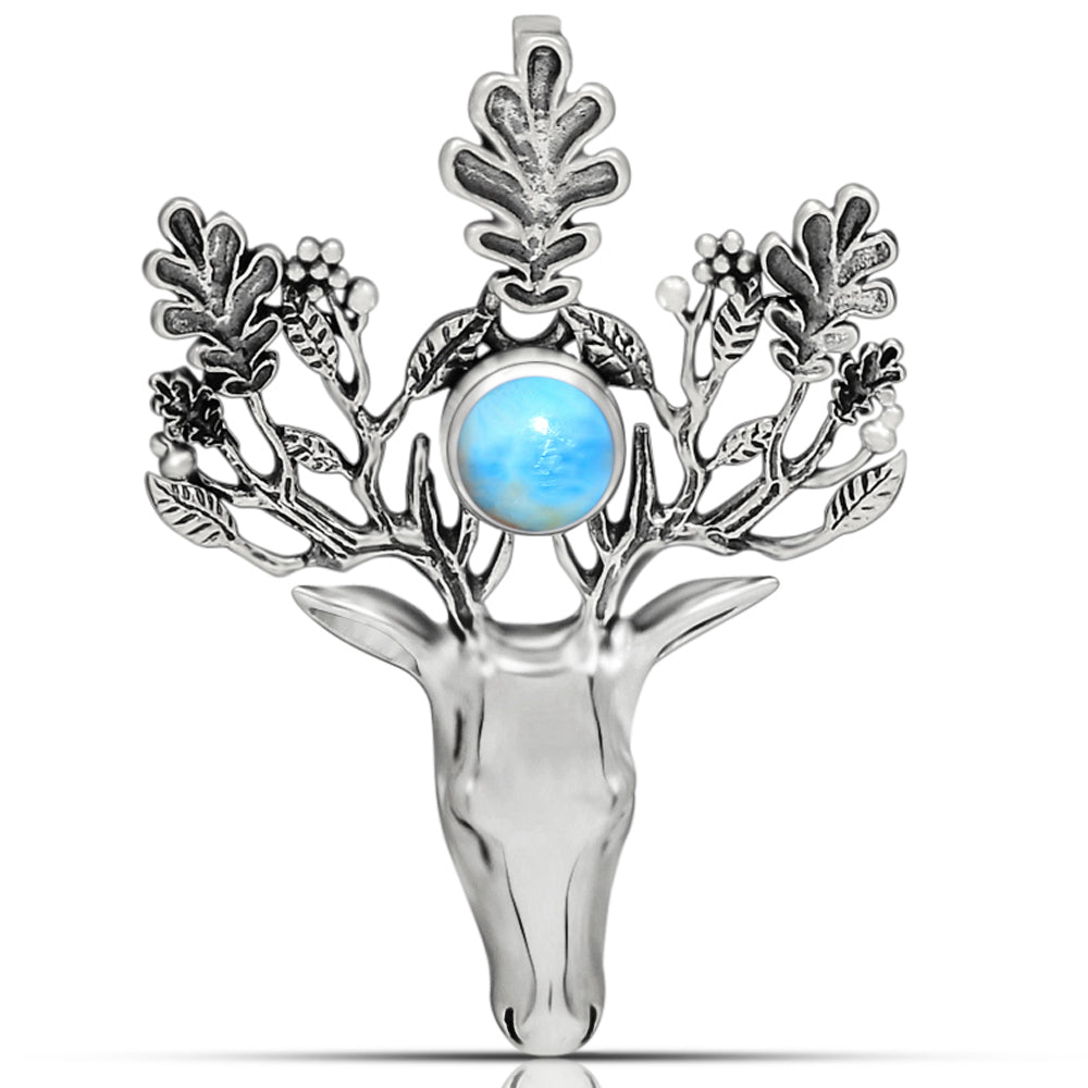 Sterling Silver Larimar Deer Head Pendant