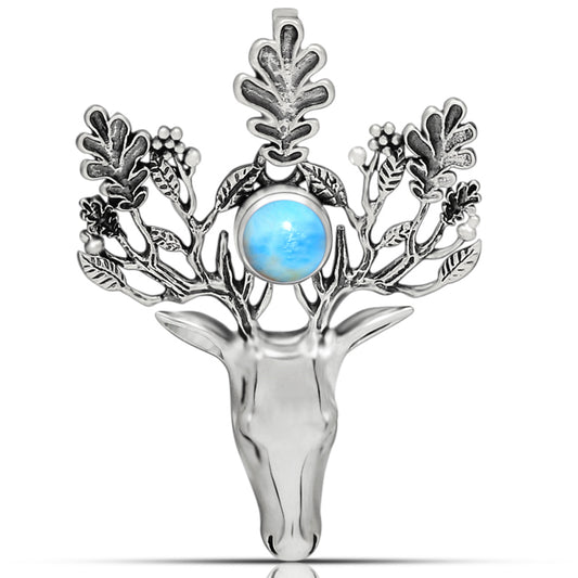 Sterling Silver Larimar Deer Head Pendant