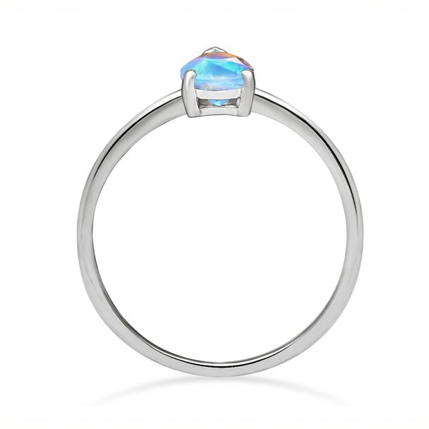Sterling Silver Rainbow Moonstone Faceted Ring