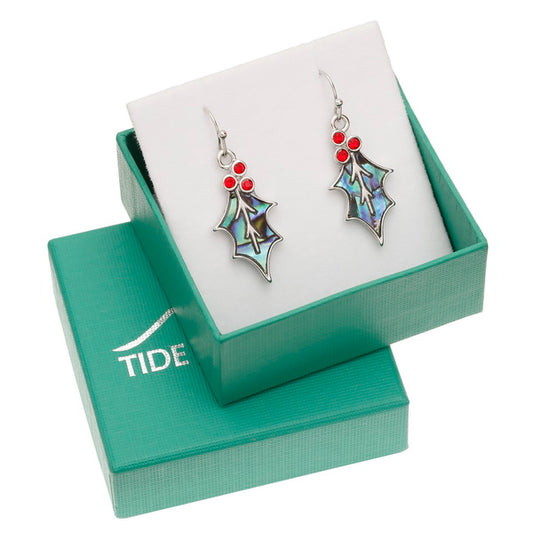 Paua Shell Holly Leaf Earrings