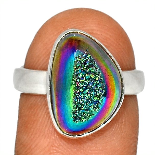 Sterling Silver Titanium Quartz Druzy Ring