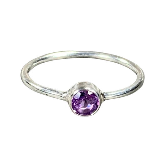 Amethyst Faceted Sterling Silver Ring