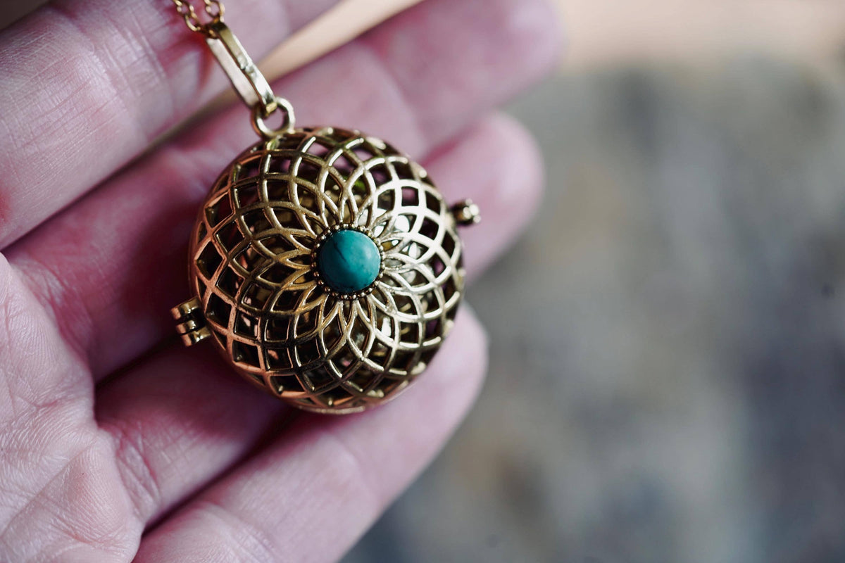 Turquoise Bola Necklace for Pregnant Woman, Baby Shower Gift, Gift Box Option, Musical Necklace