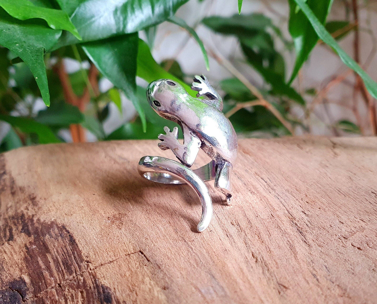 Adjustable Silver Lizard Ring, Silver Salamander Lizard Ring