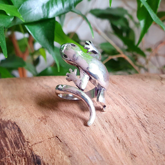 Adjustable Silver Lizard Ring, Silver Salamander Lizard Ring