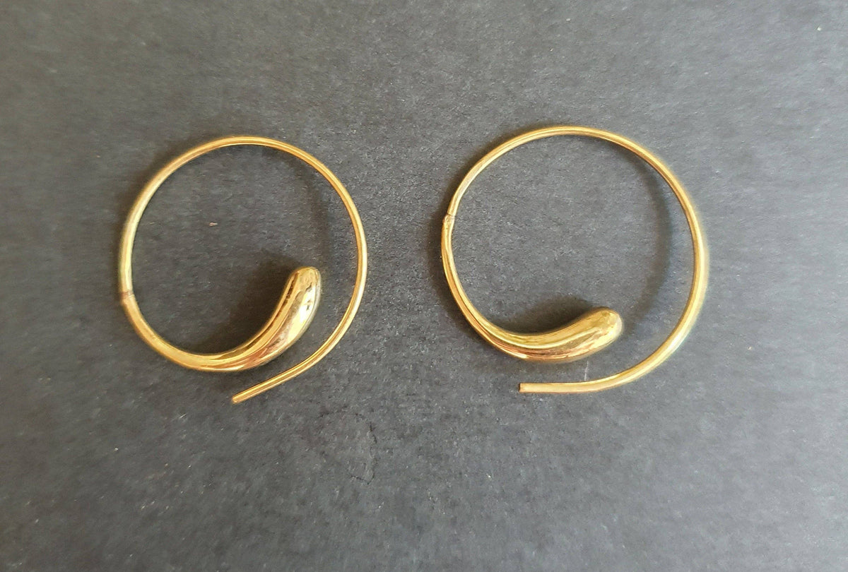 Minimalist Golden Spiral Hoop Earrings; Ethnic, Geometric,  Small, Rustic, Yoga, Hippie, Gypsy, Pretty, Ssy, Boho, Bohemian, Festival