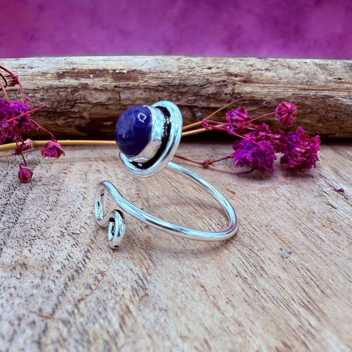 Boho Lapis Lazuli Silver Ring, Non Tarnish Jewellery Adjustable Silver Ring
