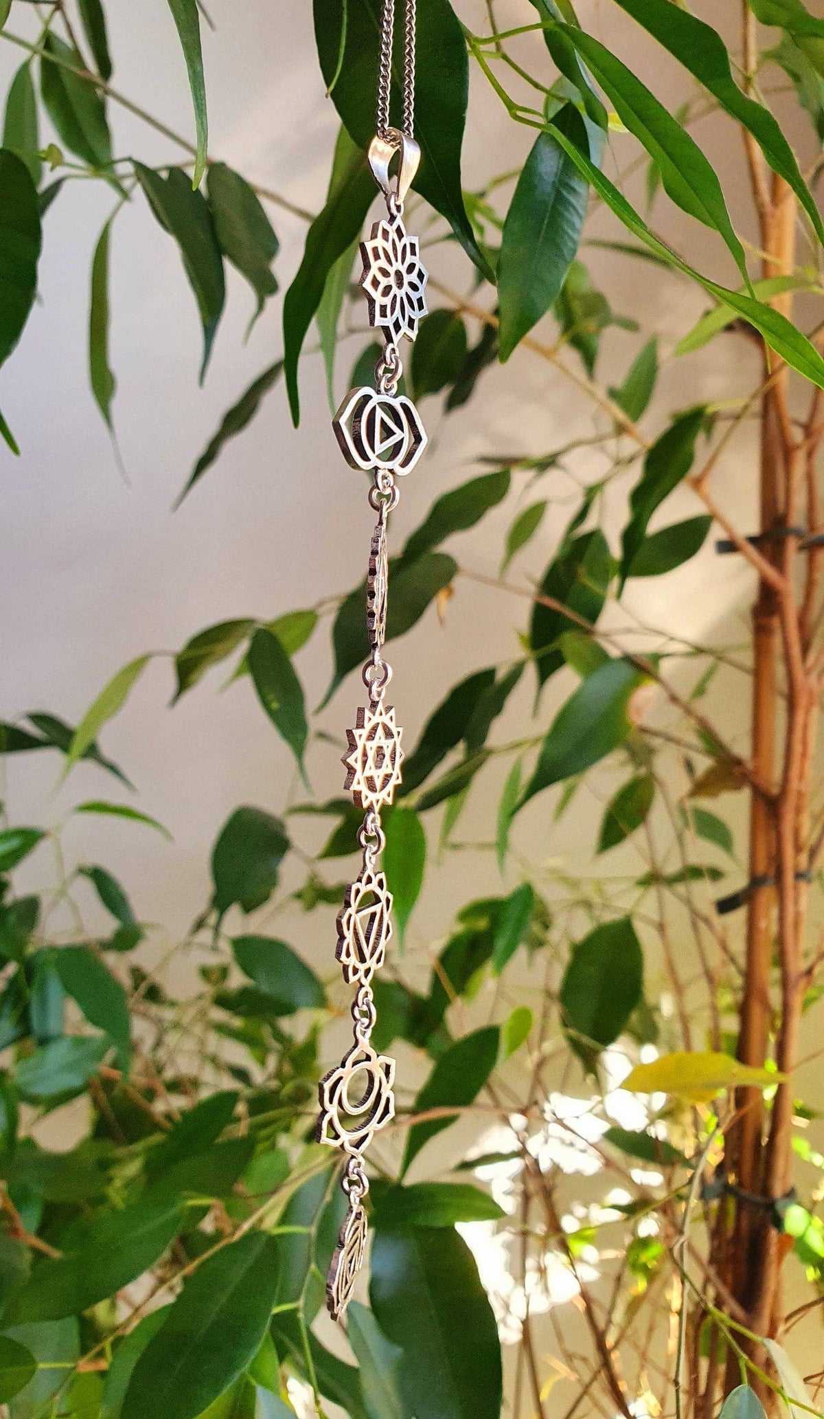 Silver Chakras Necklace with Stainless Steel Chain