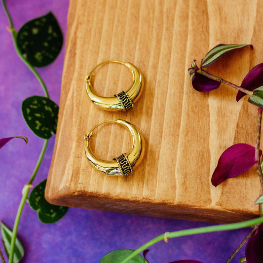 Bali Hoop Earrings / Chunky Gold Earrings / Ethnic / Rustic / Bohemian / Gold / Gypsy / Spiral / Hippie / Chunky / Festival / style