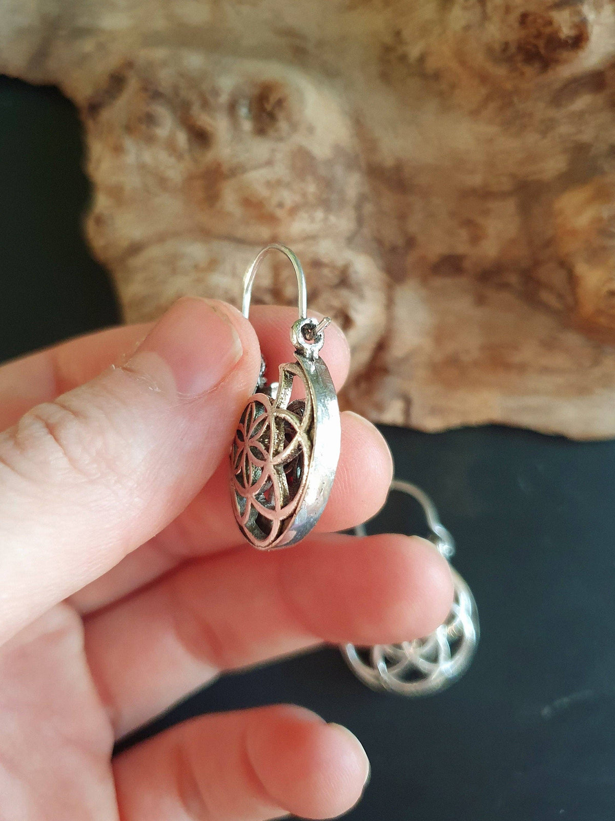 Boho Seed of Life Silver Earrings; Ethnic, Geometric,  Small, Rustic, Yoga, Hippie, Gypsy, Pretty, Ssy, Boho, Bohemian, Festival
