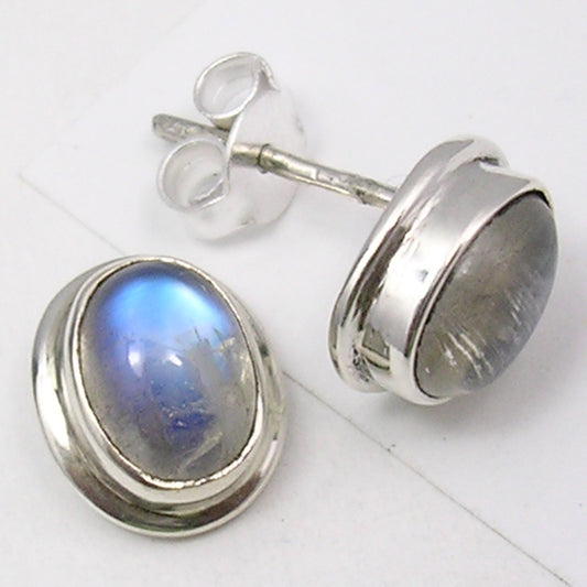 Rainbow Moonstone Sterling Silver Stud Earrings