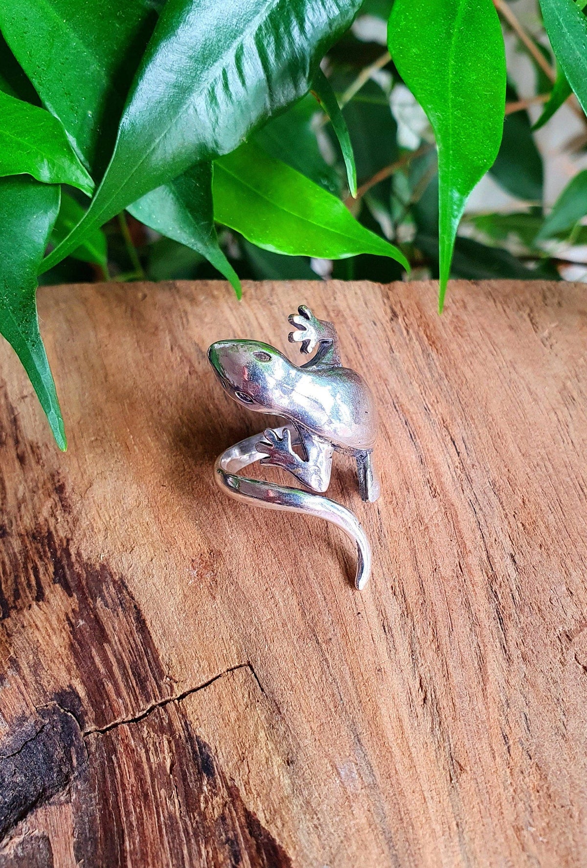 Adjustable Silver Lizard Ring, Silver Salamander Lizard Ring