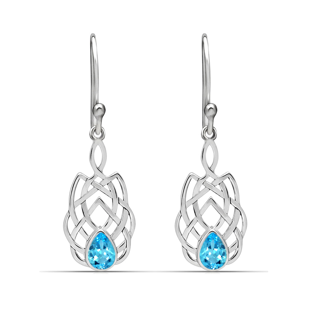 Sterling Silver Blue Topaz Celtic Earrings