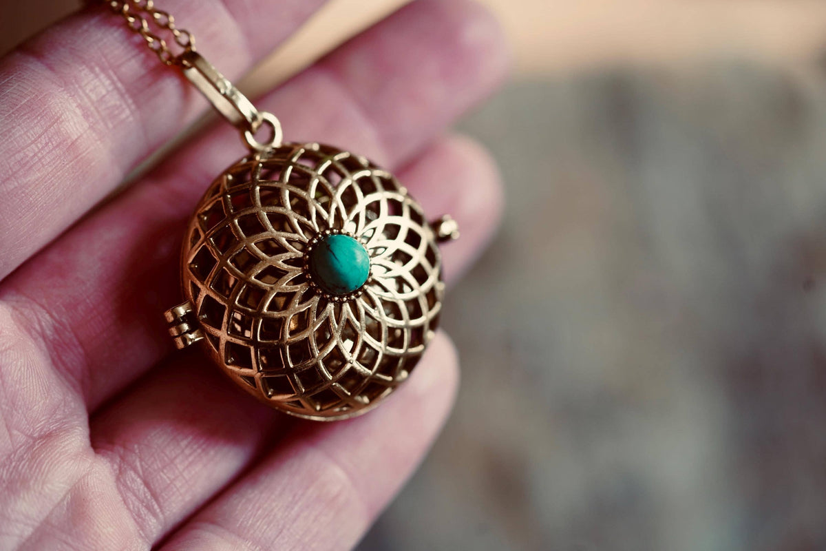 Turquoise Bola Necklace for Pregnant Woman, Baby Shower Gift, Gift Box Option, Musical Necklace