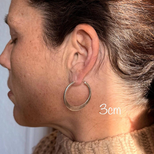 Hammered Flat Silver Hoop Earrings, Bohemian Hoops, Ethnic Jewellery, Everyday Silver Earrings