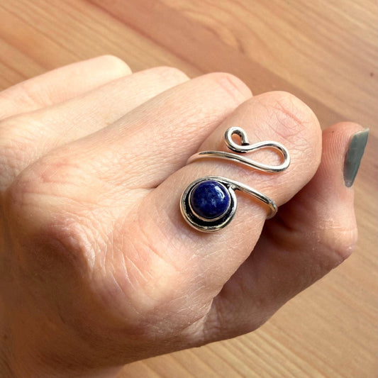 Boho Lapis Lazuli Silver Ring, Non Tarnish Jewellery Adjustable Silver Ring